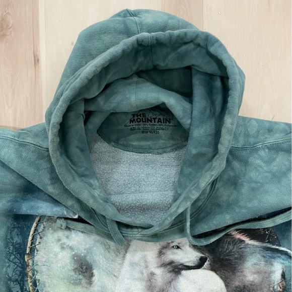 The Mountain Unisex Medium Wolf Spirit Hooded Sweatshirt Tie Dye Teal Hoodie - Picture 9 of 16